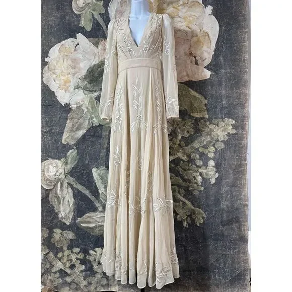 New Anthropologie BHLDN Belize Embroidered A-Line Long-Sleeve V - Main Image